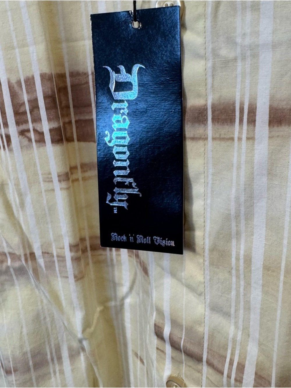 Short-Sleeve Button-Down Shirt in Cream and Brown Stripe - Picture 4 of 5